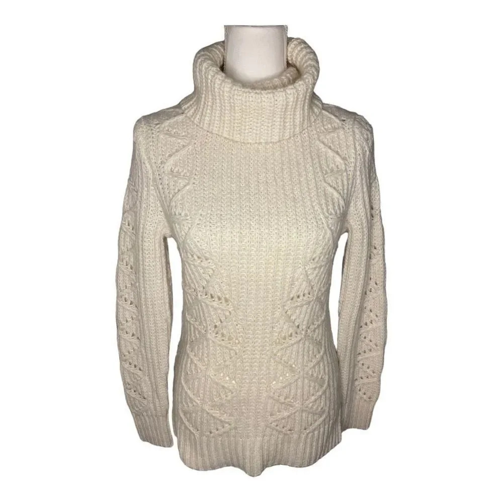 Banana Republic Women’s Small Cream Italian Yarn Mixed Stitch Turtleneck Sweater
